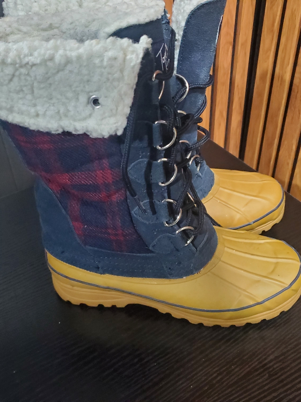 Tommy Hilfiger Navy, Yellow & Red Plaid Winter Rain Boots